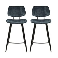 Lot De 2 Chaises De Bar H68 En Tissu Velours Bleu Nuit - SITEA