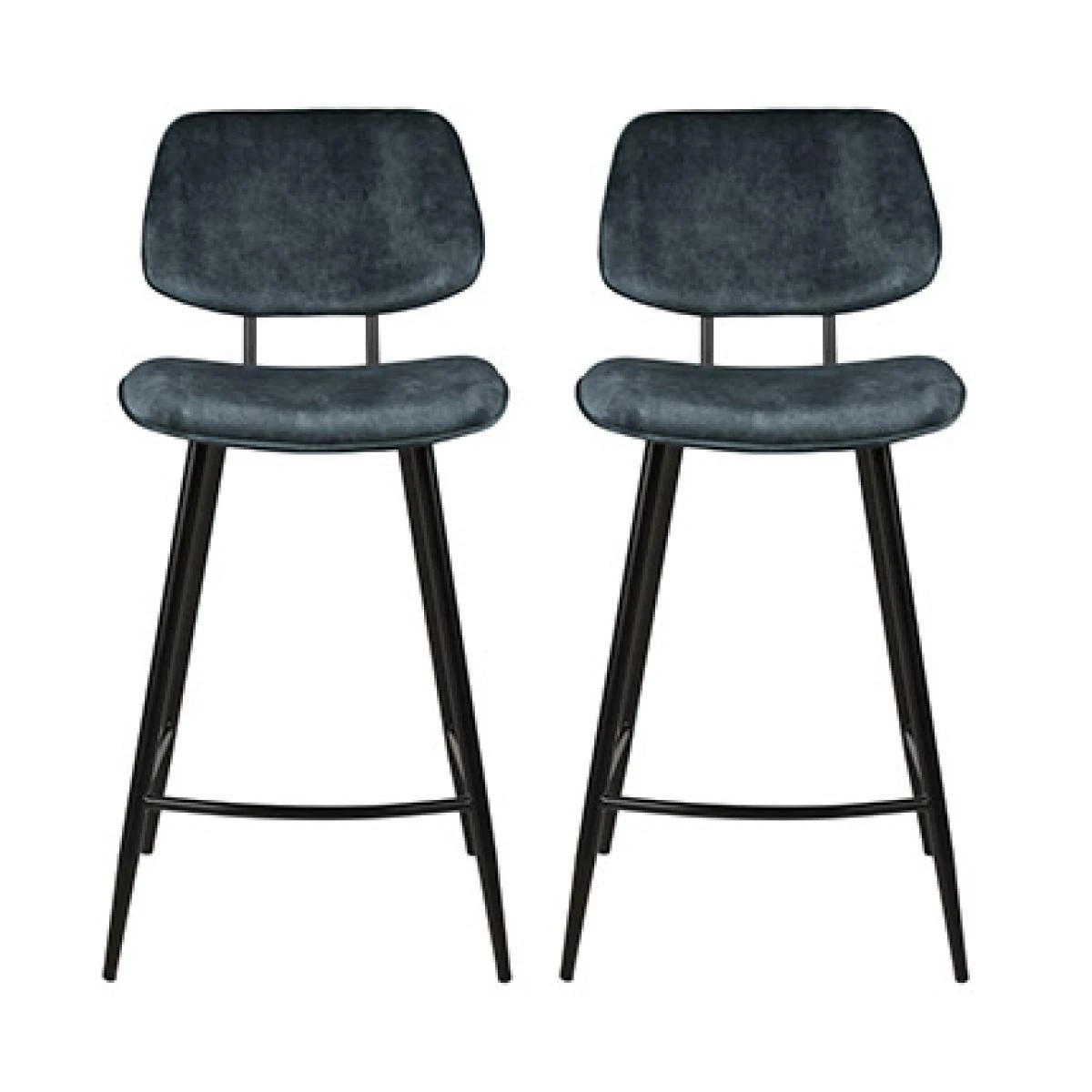 Lot De 2 Chaises De Bar H68 En Tissu Velours Bleu Nuit - SITEA