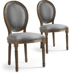 Lot De 2 Chaises Médaillon Tissu Marron Et Gris VERSAILLES