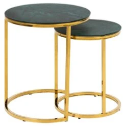 Lot De 2 Tables D'appoint Ronde En Marbre Et Métal - Diam.45cm + Diam...