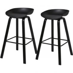 Lot De 2 - Tabouret De Bar ARIANA Noir - Assise Plastique Dur ABS Pied...