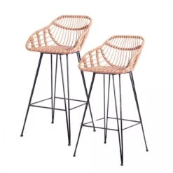 Lot De 2 Tabourets De Bar EMILE Bois Clair Polyrotin H72cm