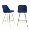 Lot De 2 Tabourets De Bar Eugene - Velours Bleu Et Pieds Dorés - Haut...