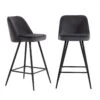 Lot De 2 Tabourets De Bar Eugene - Velours Gris Et Pieds Noirs - Haute...