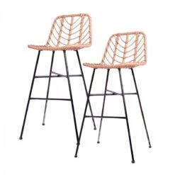 Lot De 2 Tabourets De Bar FANFAN Bois Clair Polyrotin H71cm
