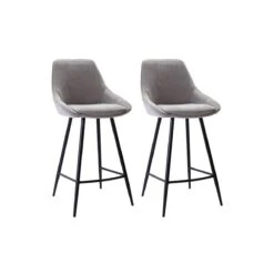 Lot De 2 Tabourets De Bar MASURIE - Tissu - Gris