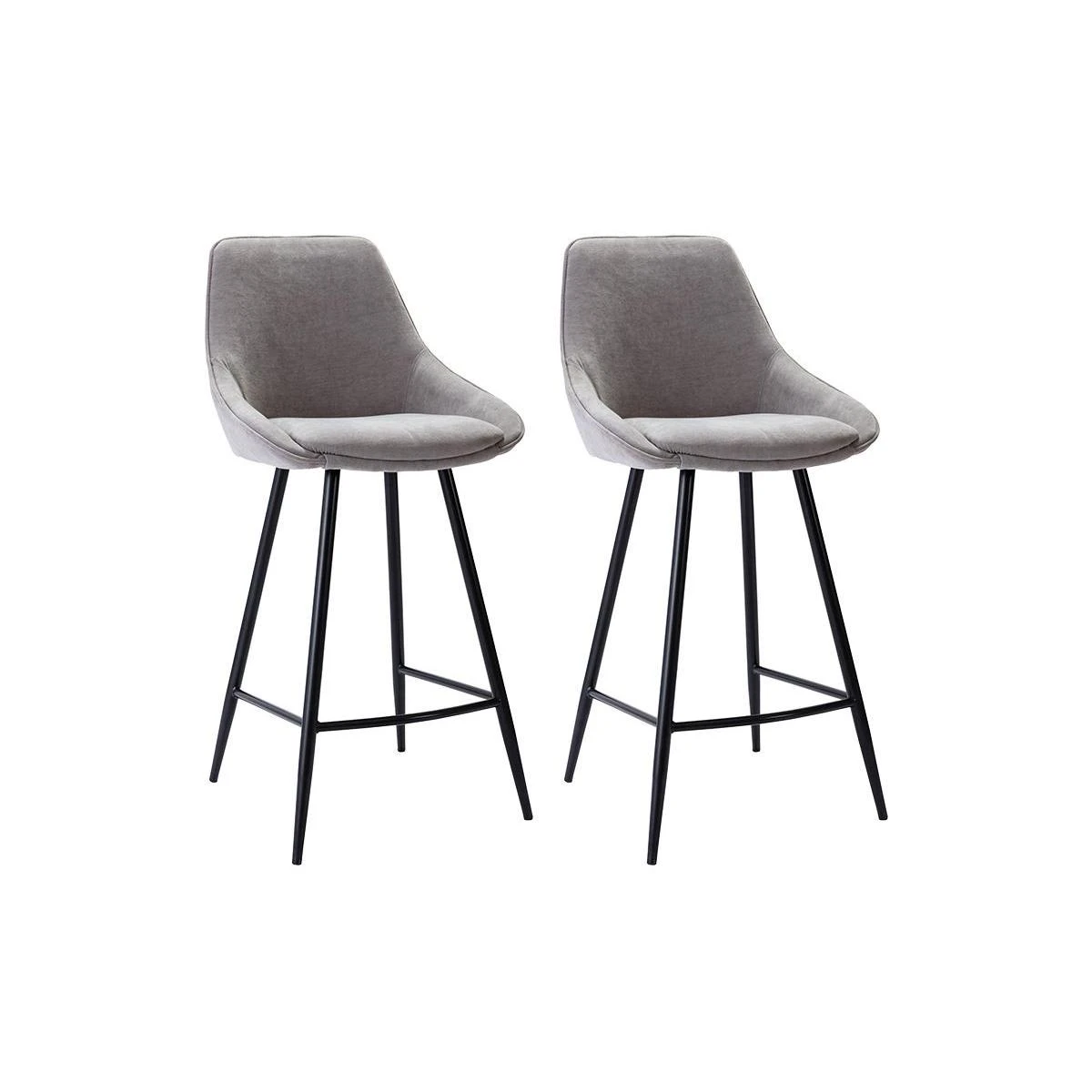 Lot De 2 Tabourets De Bar MASURIE - Tissu - Gris