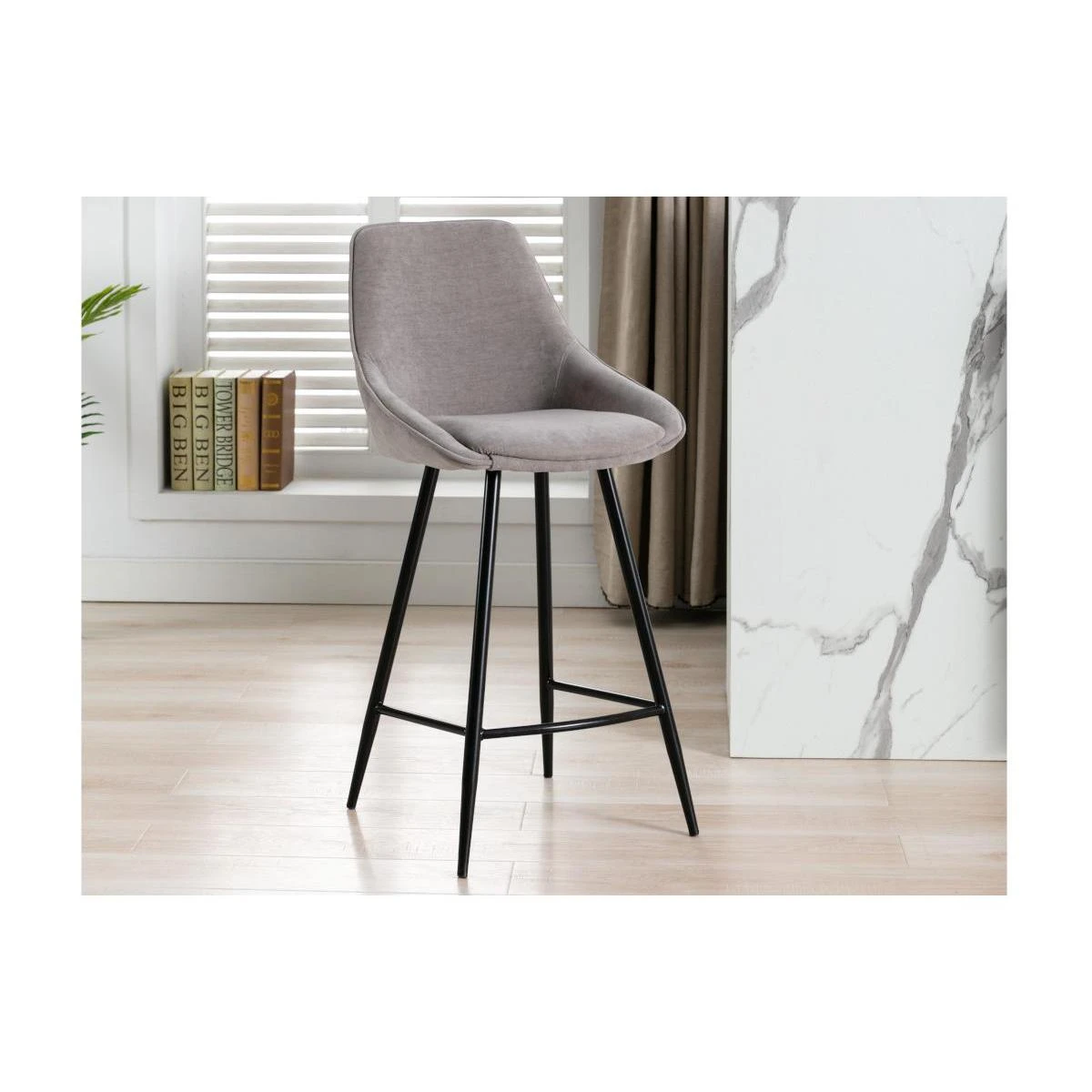 Lot De 2 Tabourets De Bar MASURIE - Tissu - Gris – Image 2