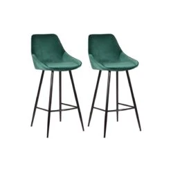 Lot De 2 Tabourets De Bar - Velours - Vert Foncé - MASURIE