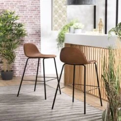 Lot De 2 Tabourets De Bar TOM John Marron Hauteur D'Assise 80Cm
