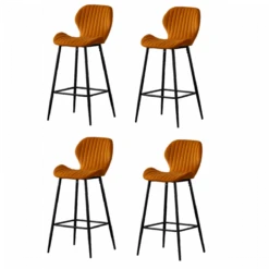 Lot De 4 Tabourets De Bar En Velours - L 51 X L 41 X H 102 Cm - Doré