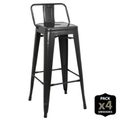 Lot De 4 Tabourets De Bar Tulio Avec Dossier GunMetal 43x43x93cm