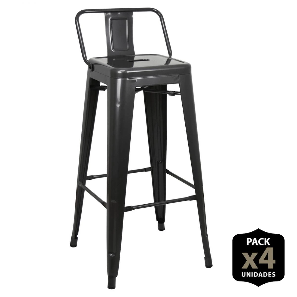 Lot De 4 Tabourets De Bar Tulio Avec Dossier GunMetal 43x43x93cm