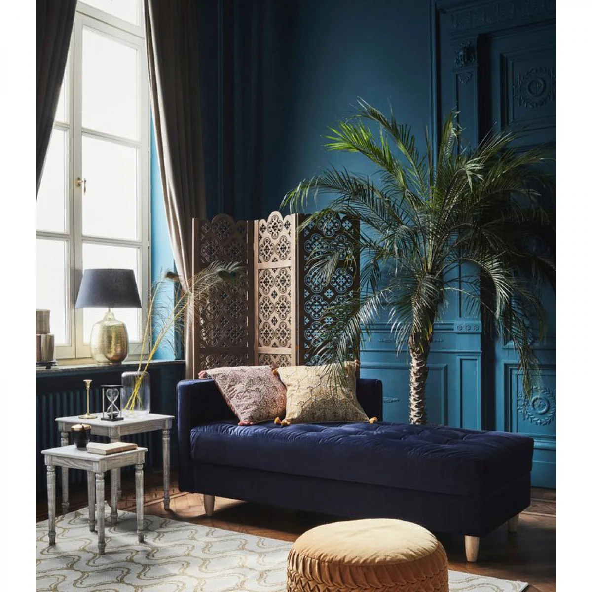 Méridienne BOUDOIR Tissu Velours Bleu Foncé – Image 2