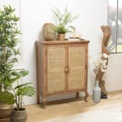 Meuble Marron 2 Portes Bois De Jamelonier Et Cannage Naturel ISA