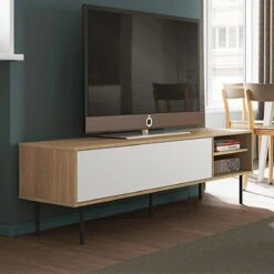 Meuble TV AMPERE - ChĂȘne Naturel Et Blanc - TEMAHOME