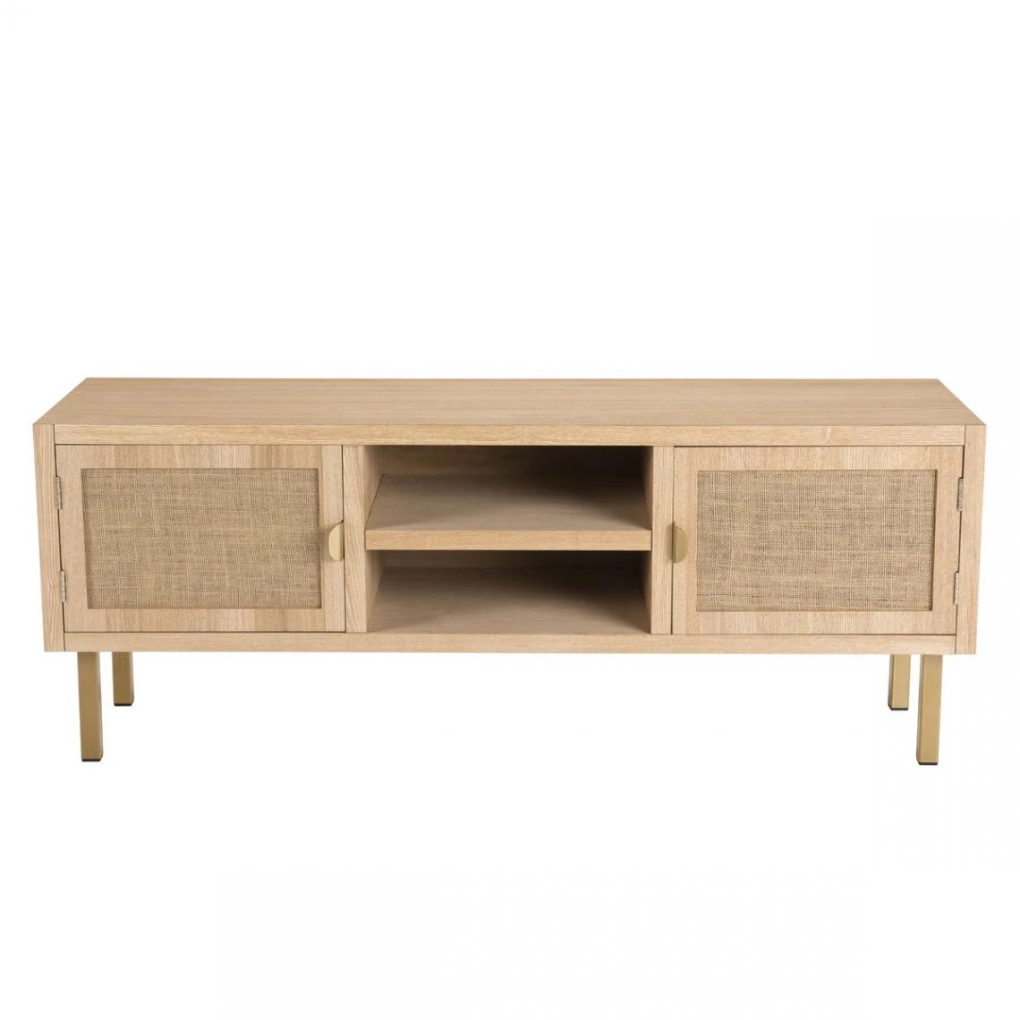 Meuble Tv 2 ALINE Niches 2 Portes Toile De Jute Pieds Métal Doré – Image 18