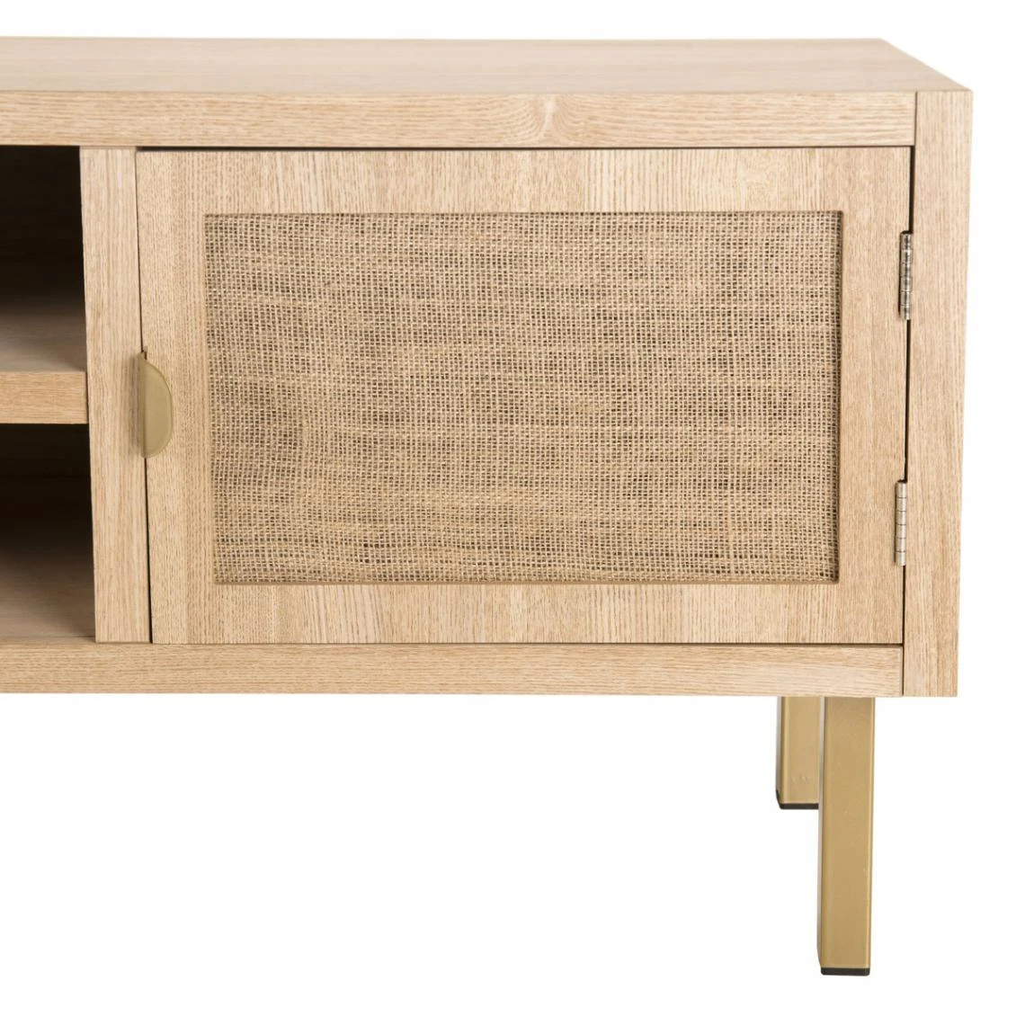 Meuble Tv 2 ALINE Niches 2 Portes Toile De Jute Pieds Métal Doré – Image 13