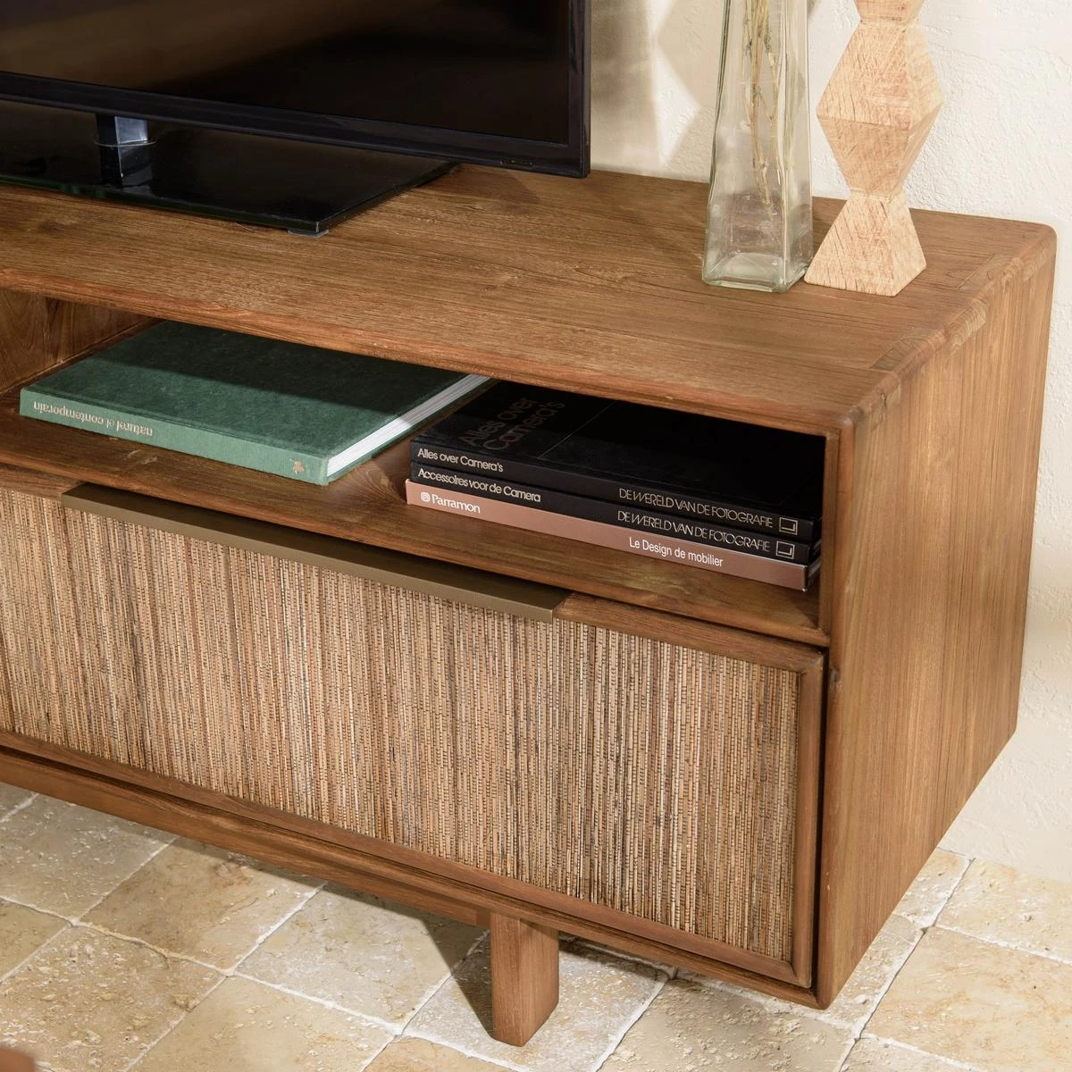 Meuble TV 2 Tiroirs 2 Niches En Bois De Teck Recyclé – Image 6