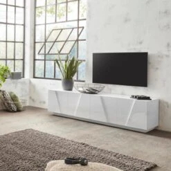 Meuble TV 4 Portes 2 PiĂšces Design Moderne Blanc Ping Low L