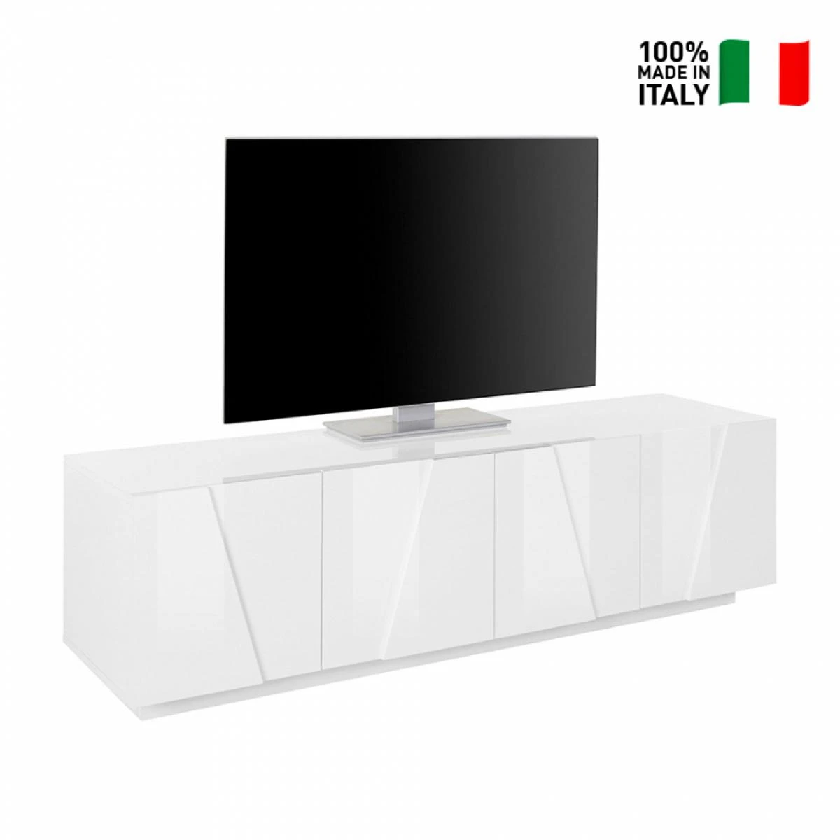 Meuble TV 4 Portes 2 Pièces Design Moderne Blanc Ping Low L – Image 3