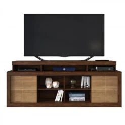 Meuble TV 70 Pouces 2 Portes WengĂ© Et ChĂȘne