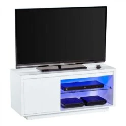 Meuble TV Avec Leds SACHA Blanc Laqué