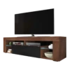 Meuble Tv - BIANKO - 140 Cm - Noyer Mat / Noir Brillant - Avec LED