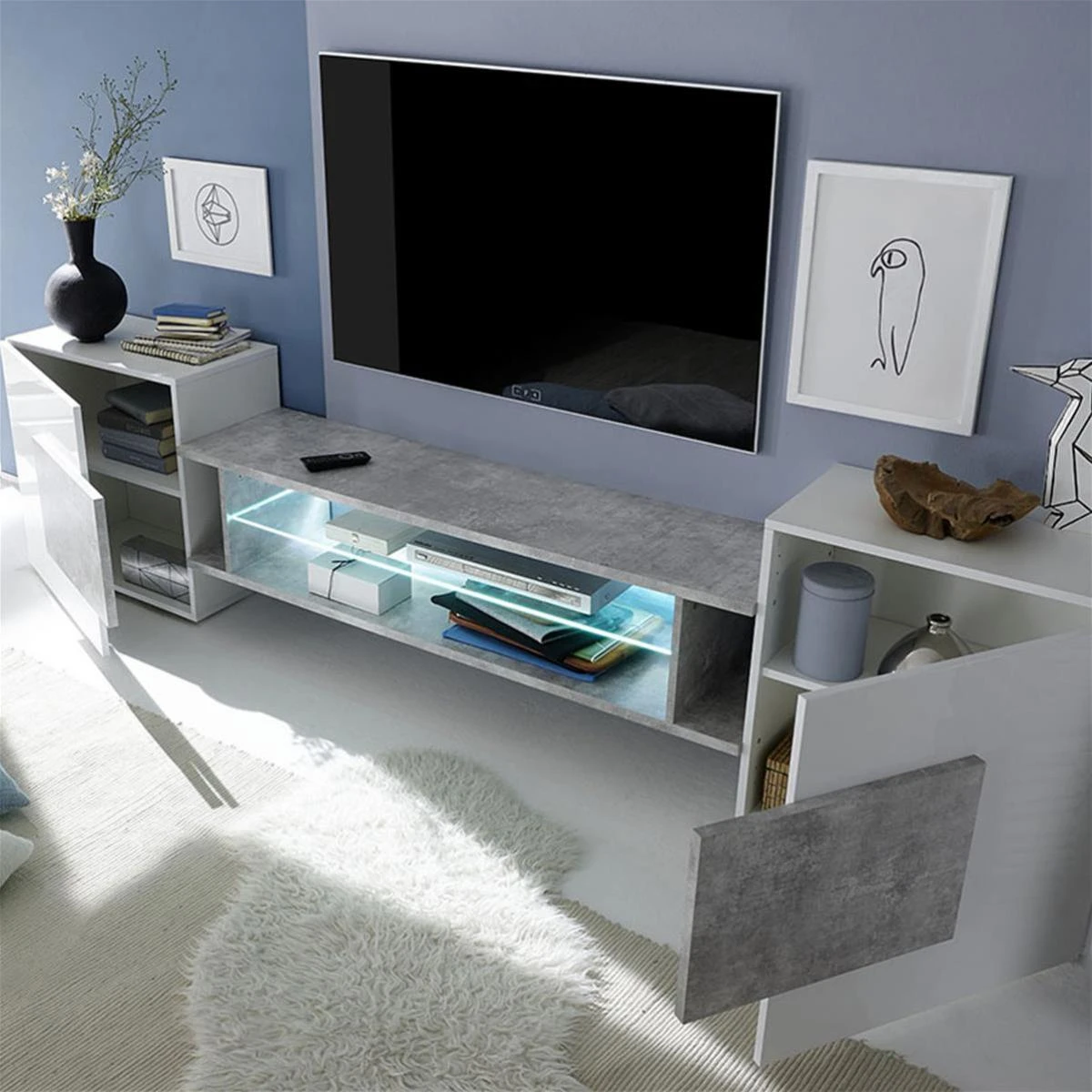 Meuble Tv Design Blanc Et Couleur Bois LUXOR 3 – Image 4