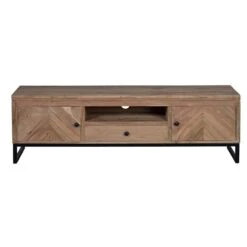 Meuble TV En Bois D'acacia Et Fer Coloris Naturel - Longueur 160 X Pro...