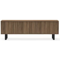 Meuble TV En Bois Mélaminé Effet Noyer Avec Pieds En Métal Laqué N...