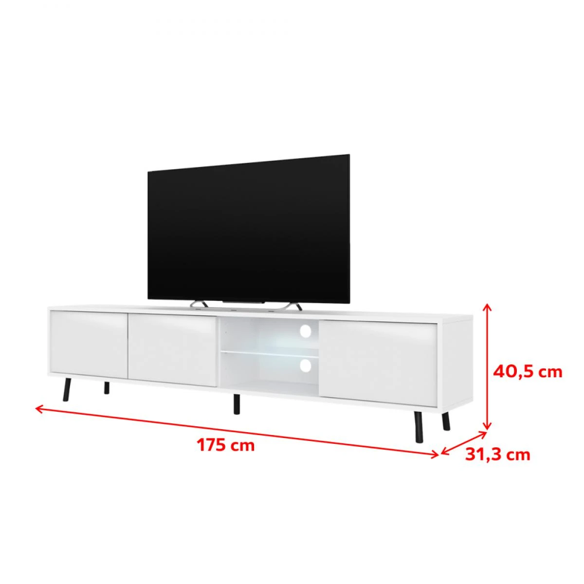 Meuble Tv - GALHAD - 175 Cm - Blanc Mat / Blanc Brillant - éclairage... – Image 4