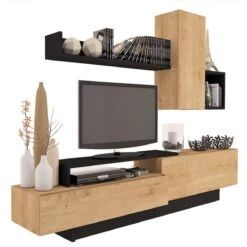 Meuble TV KASTLE Imitation Chêne Et Noir