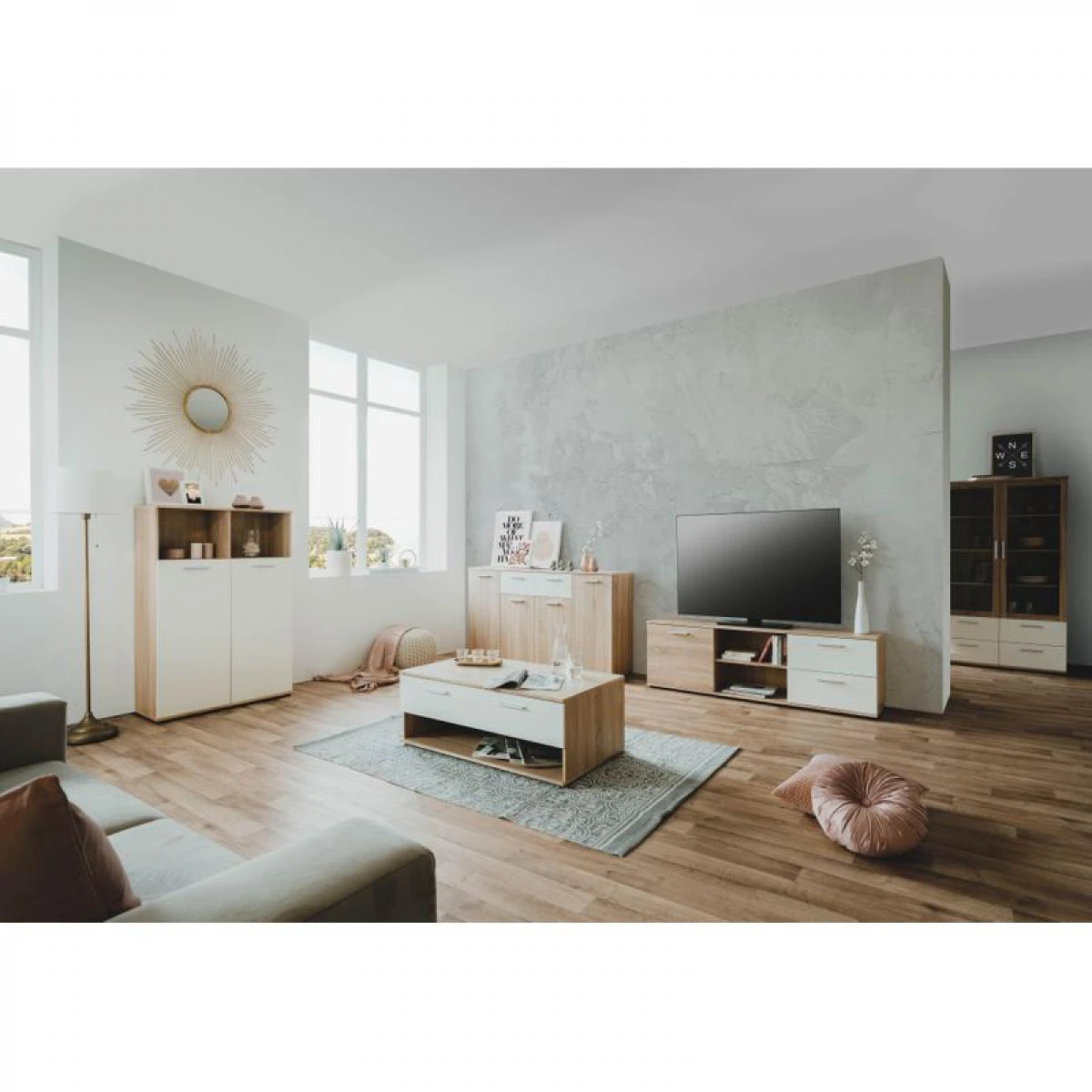 Meuble TV L.160 TOLEDO Décor Chêne Sonoma/blanc – Image 2