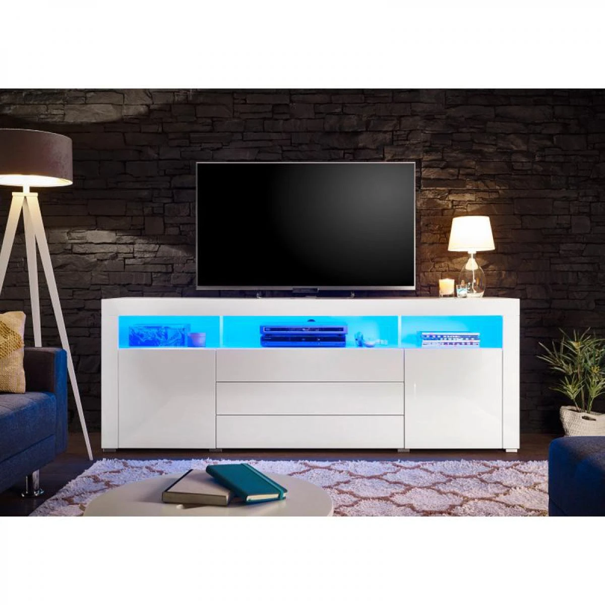 Meuble TV L.180 CM MODERN LIVING Blanc Brillant Goal – Image 2