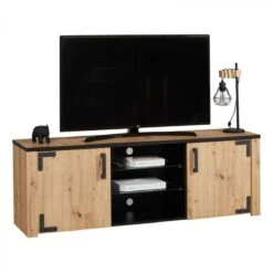 Meuble TV LAZIO Noir/ Imitation Chêne