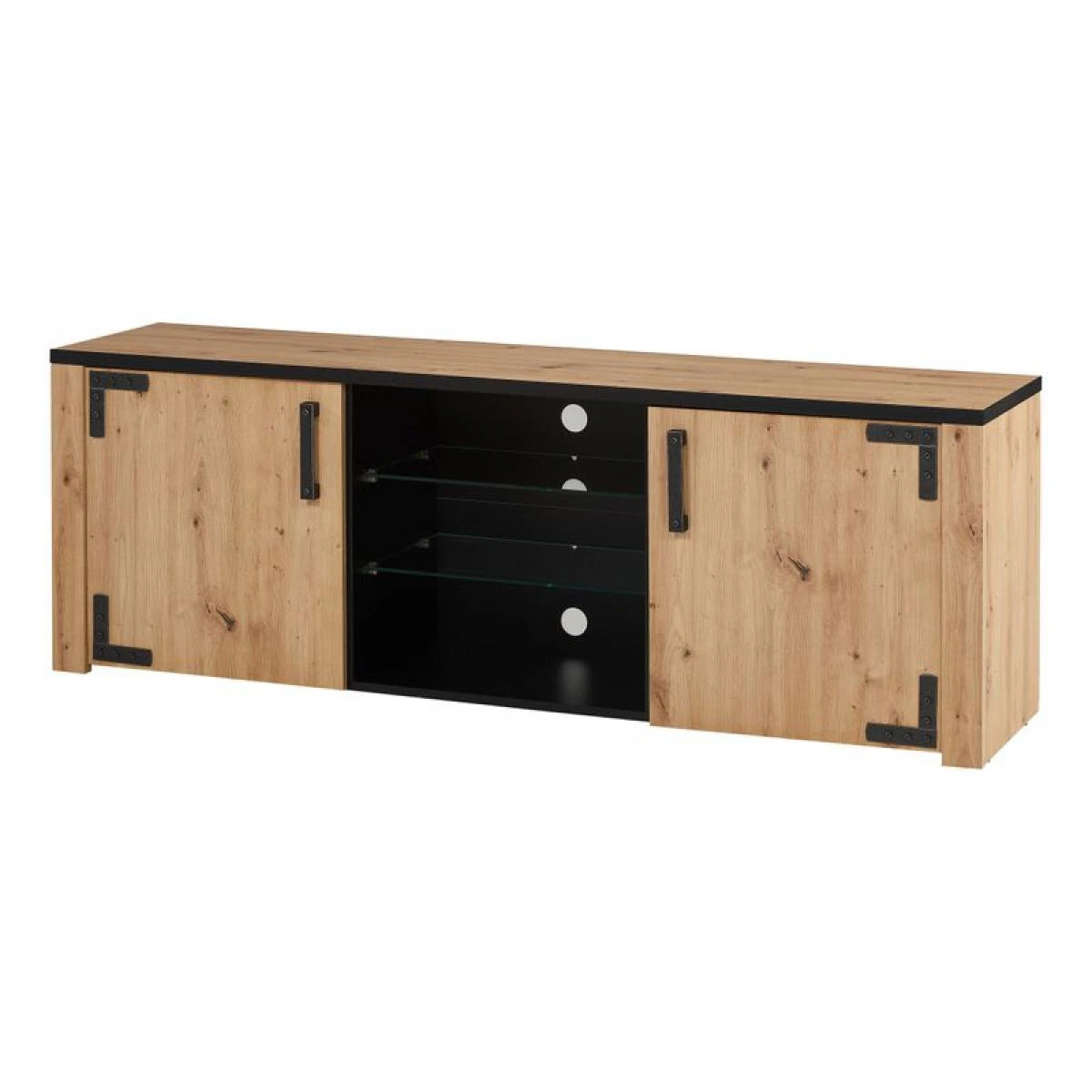 Meuble TV LAZIO Noir/ Imitation ChĂȘne â Image 3