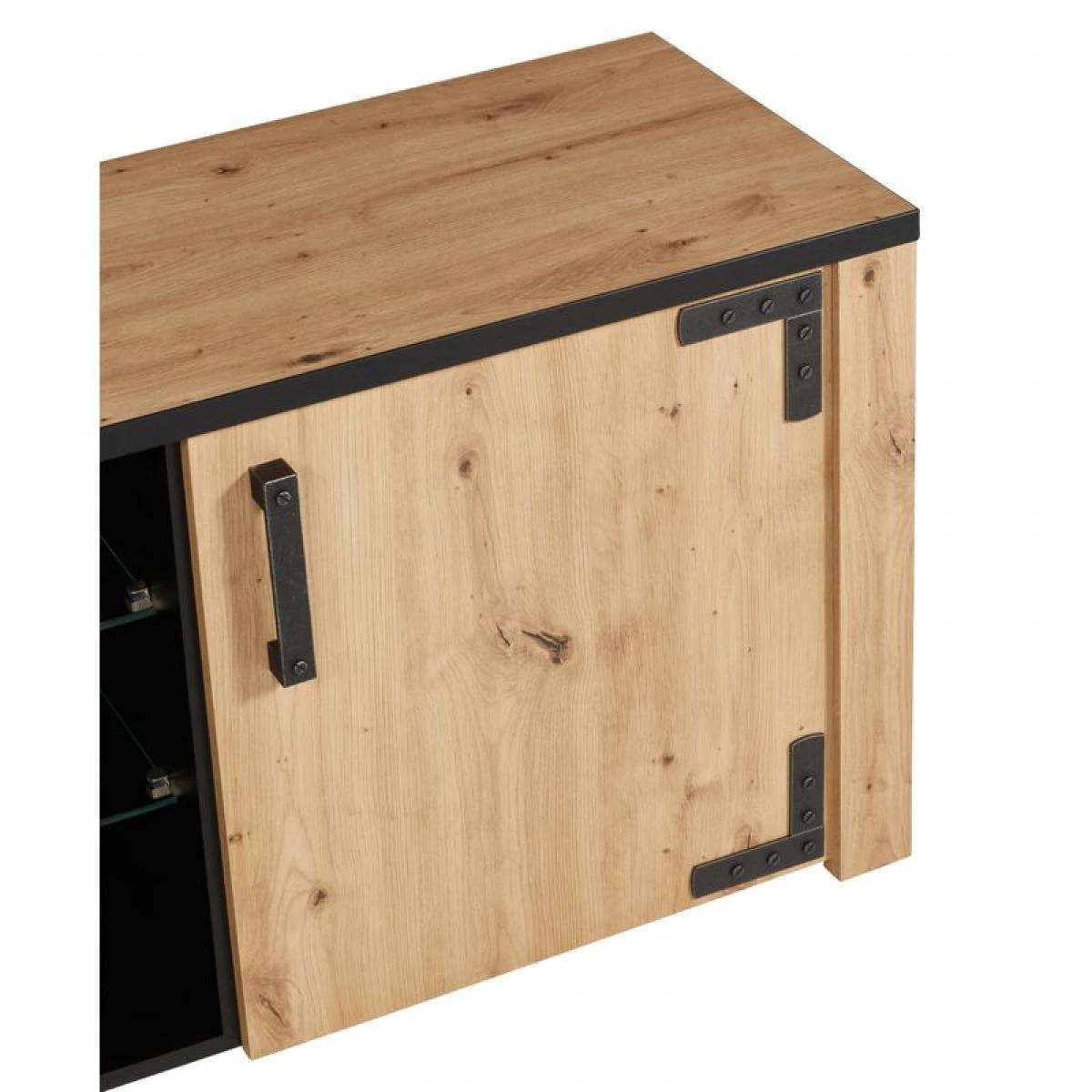 Meuble TV LAZIO Noir/ Imitation ChĂȘne â Image 4