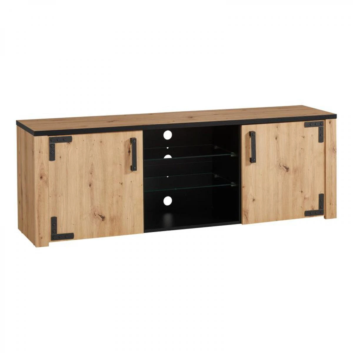 Meuble TV LAZIO Noir/ Imitation ChĂȘne â Image 5