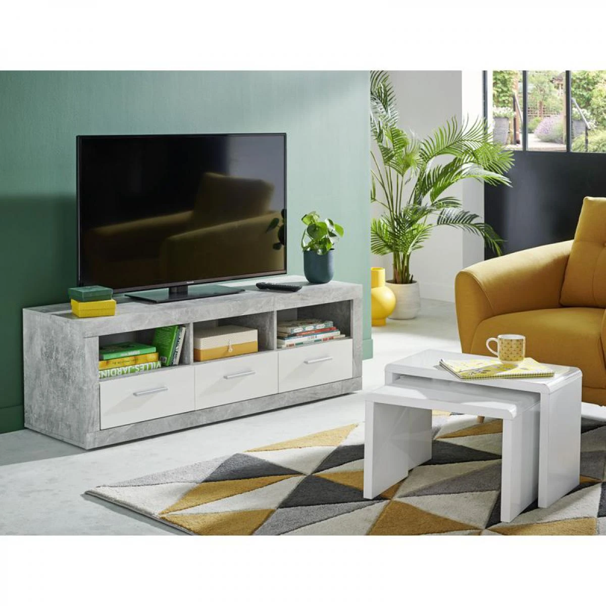 Meuble TV MATT Béton/blanc – Image 2
