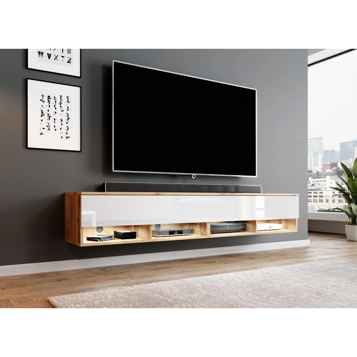 Meuble Tv / Meuble Tv Suspendu ALYX 200 (2x100) X 32 X 34 Cm Style Con...