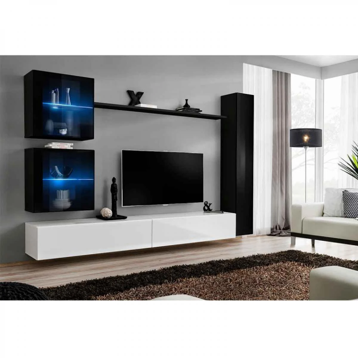 Meuble TV Mural Design Switch XVIII 280cm Blanc & Noir – Image 2