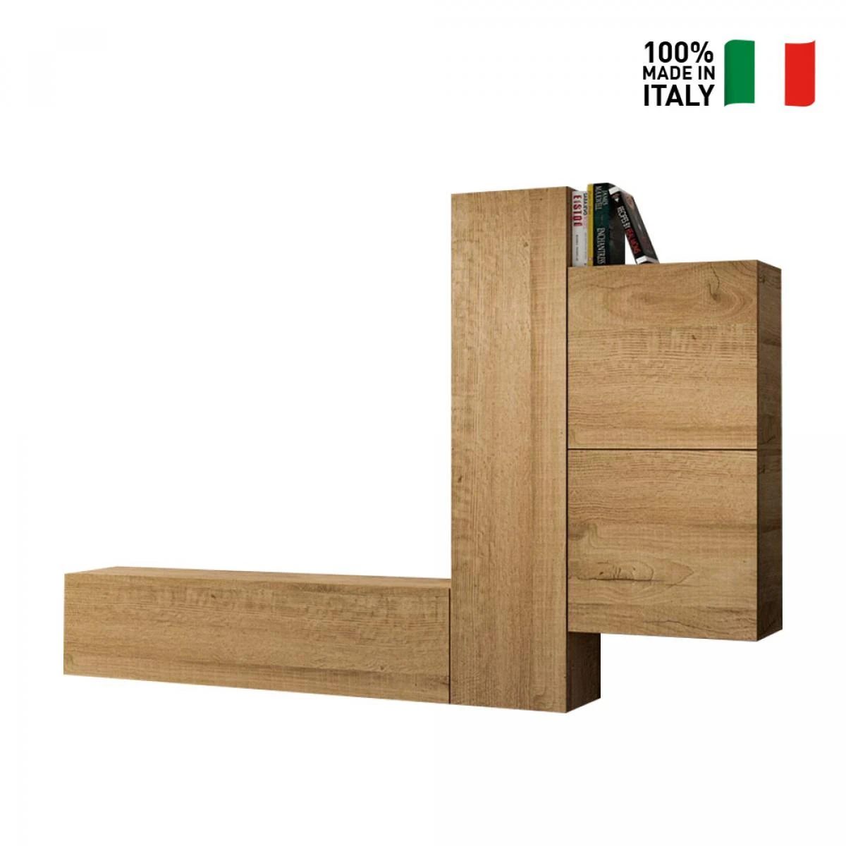 Meuble TV Mural équipé Suspendu Salon 4 éléments Hauts En Bois A11... – Image 2