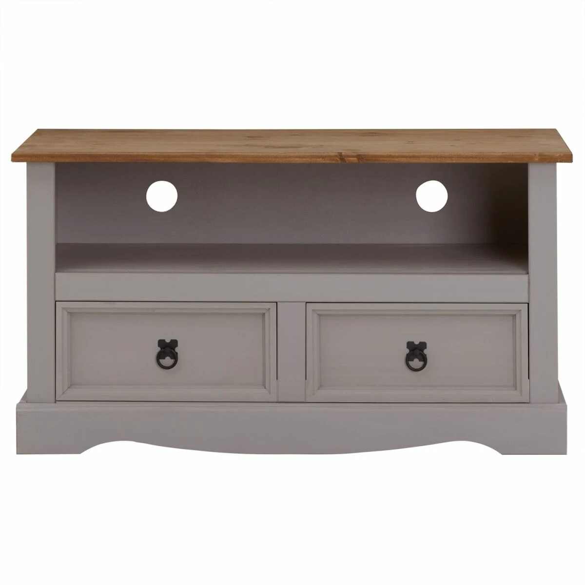 Meuble TV RAMON Avec 2 Tiroirs, Style Mexicain En Pin Massif Gris Et B... – Image 3