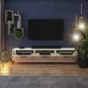 Meuble Tv - RIKKE - 160 Cm - Blanc Mat / Chêne Wotan - Avec LED à Pi...