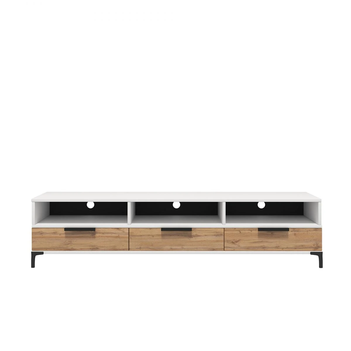 Meuble Tv - RIKKE - 160 Cm - Blanc Mat / Chêne Wotan - Avec LED à Pi... – Image 3