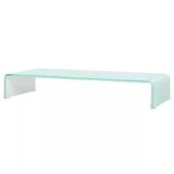 Meuble TV/ Support Pour Moniteur 80 X 30 X 13 Cm Verre Blanc - Blanc