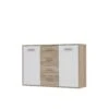 PILVI Buffet Bas 2 Portes 4 Tiroirs - Blanc Et Chene Sonoma - L 122,6 ...