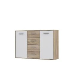 PILVI Buffet Bas 2 Portes 4 Tiroirs - Blanc Et Chene Sonoma - L 122,6 ...