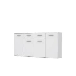 PILVI Buffet Bas 4 Portes 4 Tiroirs - Blanc Mat - L 162,3 X P 34,2 X H...